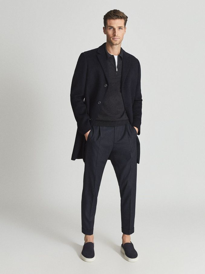 Merino Wool Zip Neck Polo Shirt in Charcoal Melange (T43327) | €28