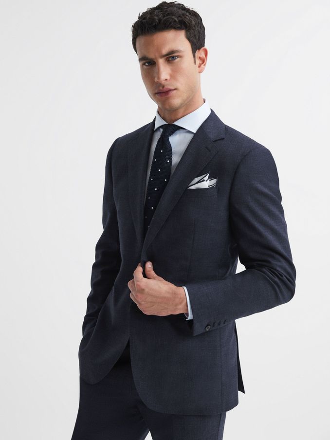 Textured Slim Fit Blazer in Navy (T44807) | US$201