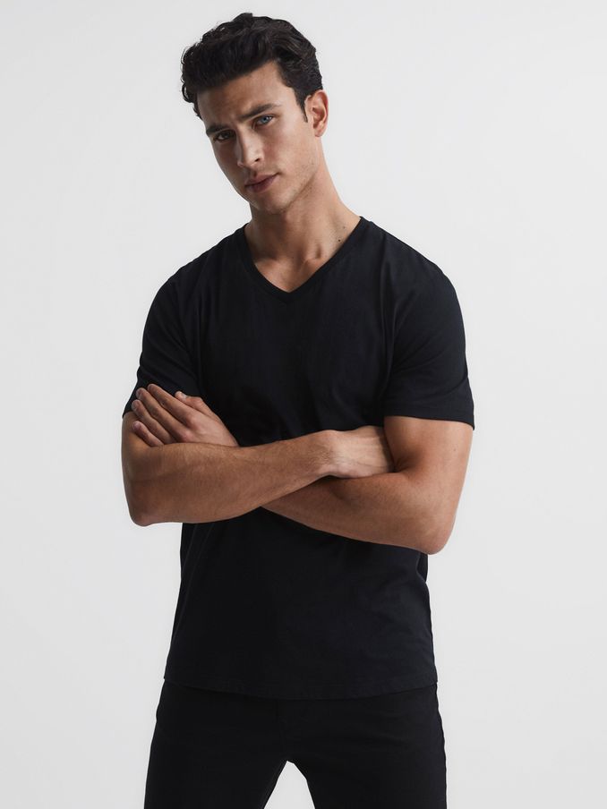 Cotton V-Neck T-Shirt in Black (T44888) | €7