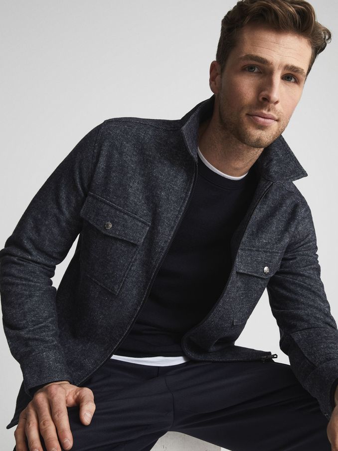 Drawn Finish Zip Through Overshirt in Indigo (T44916) | €57