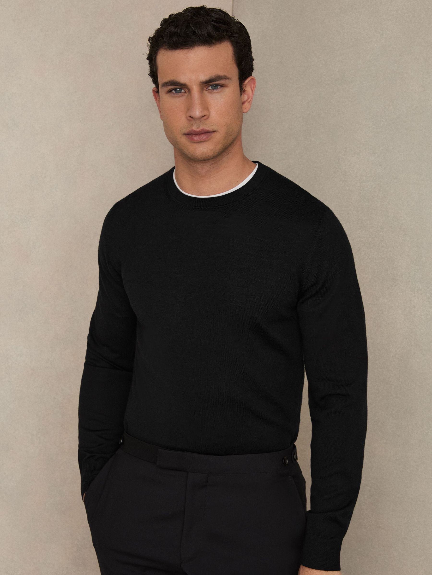 Merino Wool Crew Neck Jumper in Black (T44995) | $180
