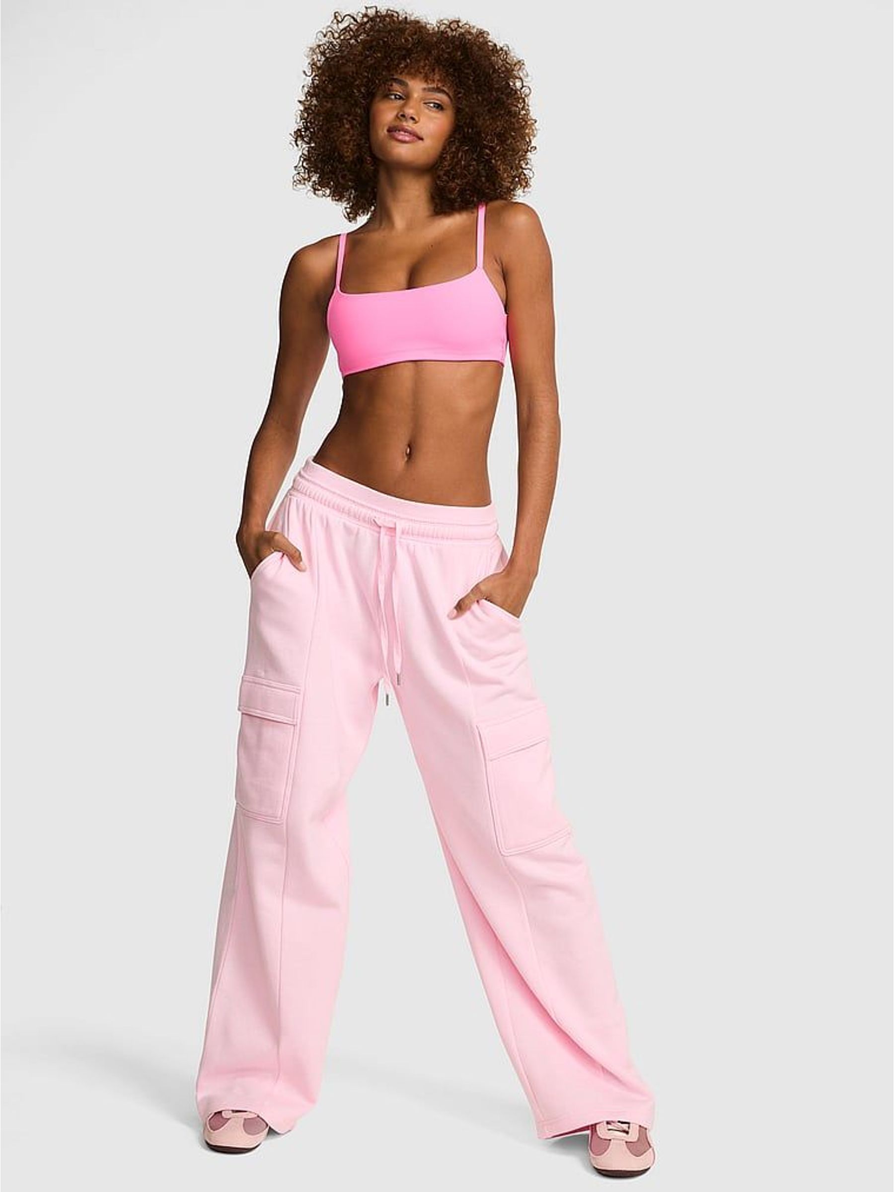 Coconut Pink - Wide Leg Fleece Cargo Joggers