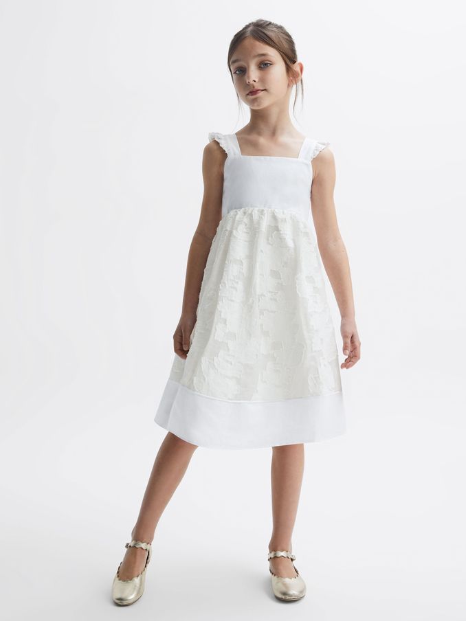 Lace Detail Bow Back Dress in White (T50850) | US$45