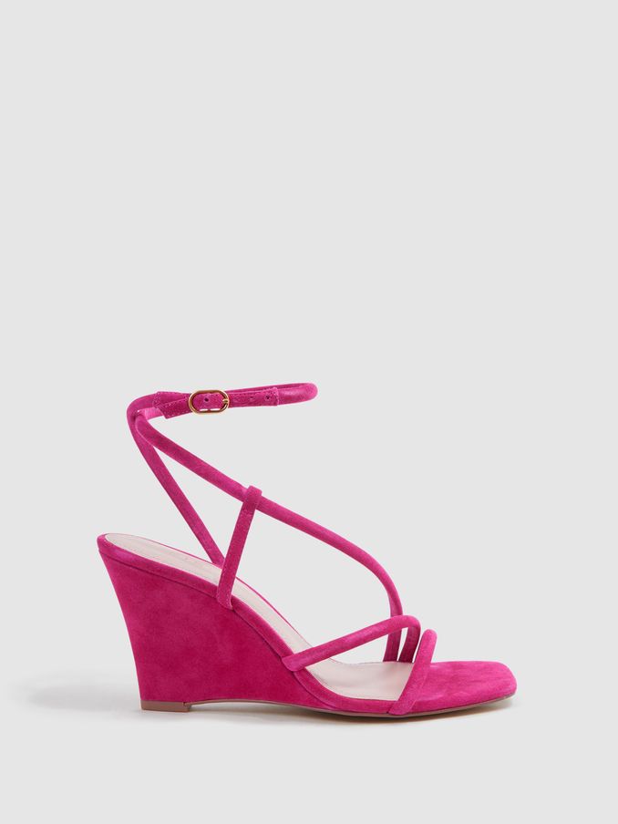 Suede Strappy Wedge Heels in Pink (T55228) | US$81