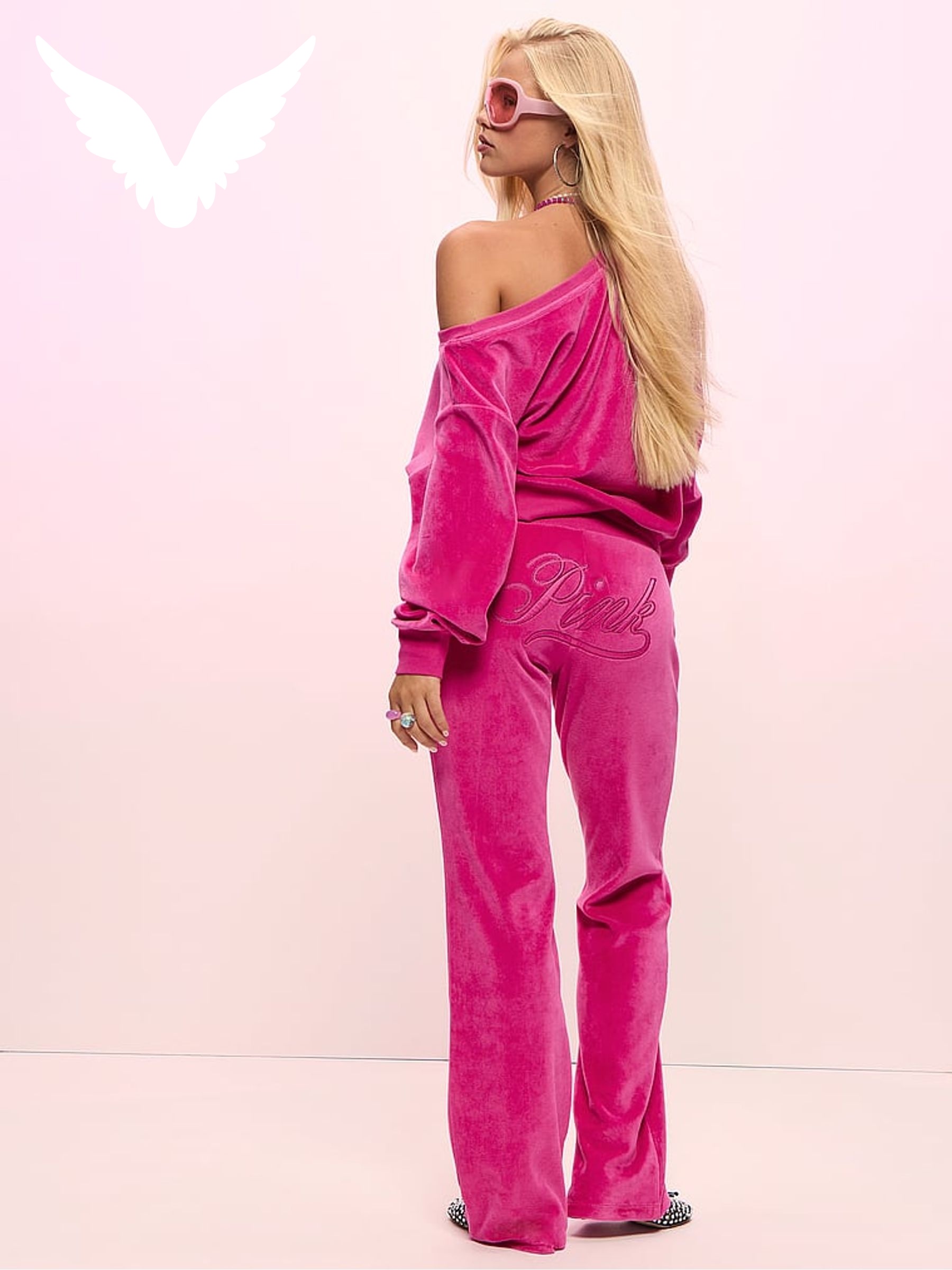 Pink Fire - Flared Velour Low Rise Joggers