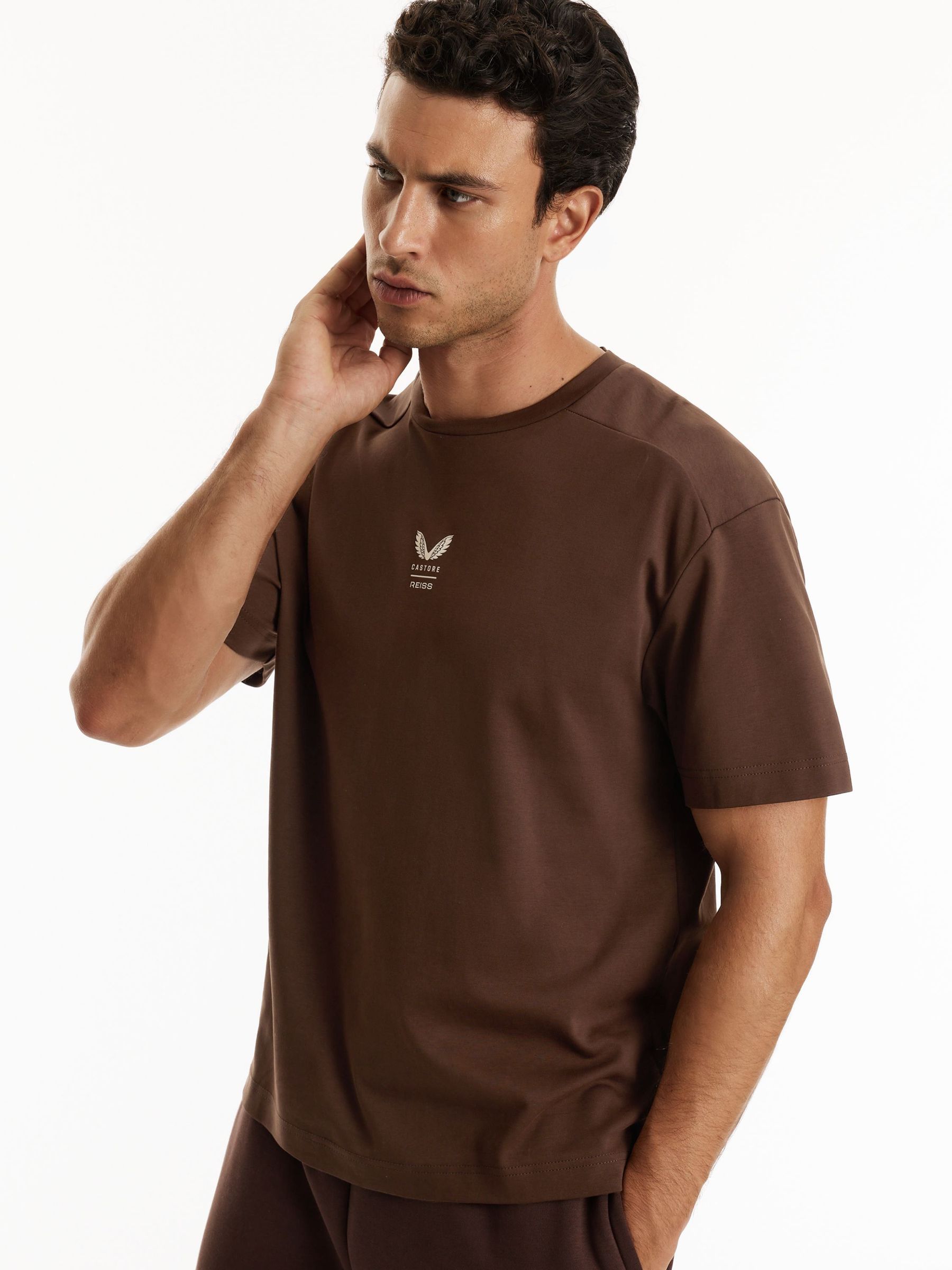 Cocoa Bark/Stone Cas - Regular Reiss | Castore Cotton Relaxed Graphic T-shirt