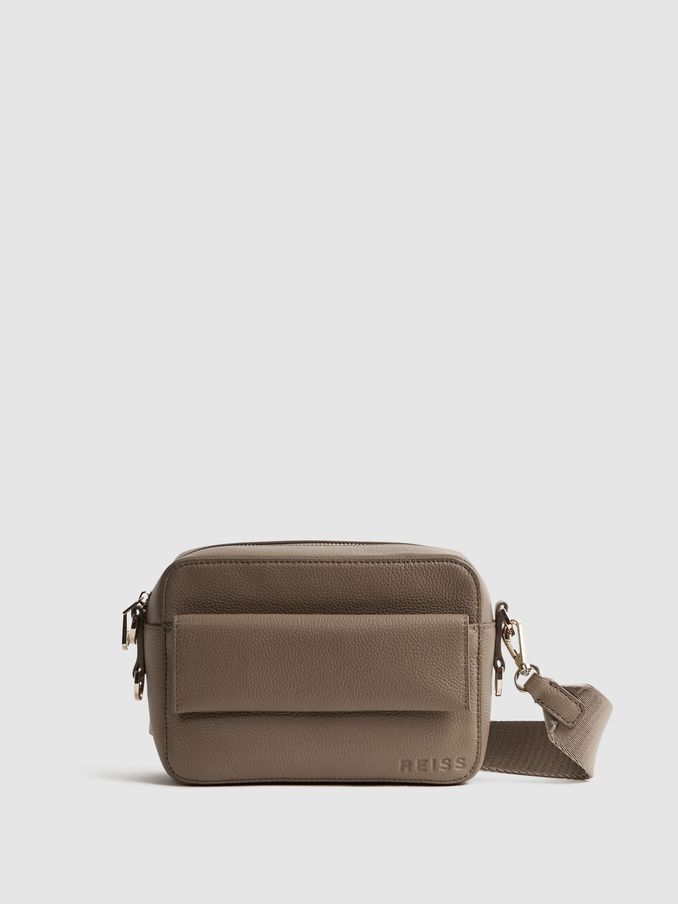 Leather Crossbody Bag in Taupe (T68405) | US$158