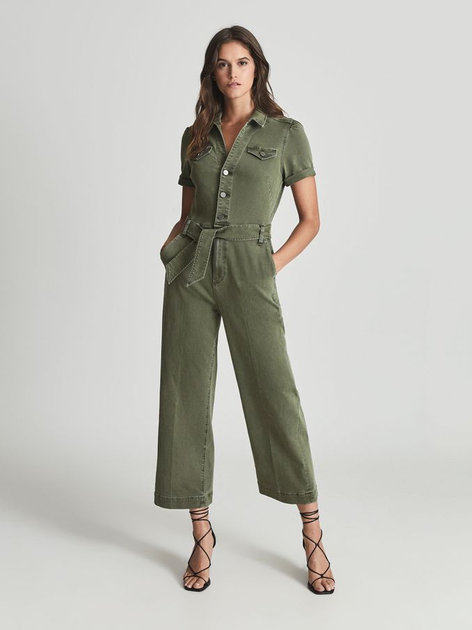 Paige Anessa Denim Jumpsuit in Green (T74424) | US$265 - US$270