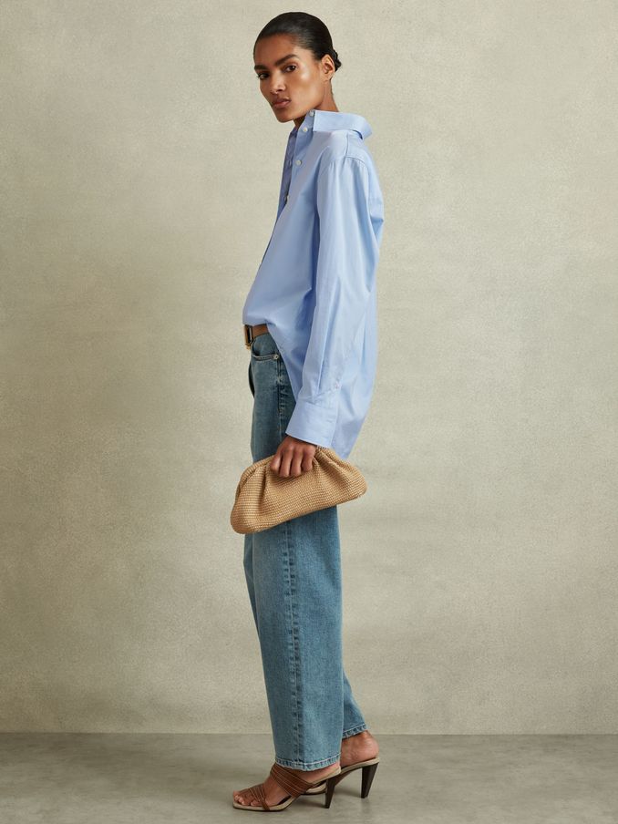 Cotton Poplin Shirt in Blue (T74441) | US$62