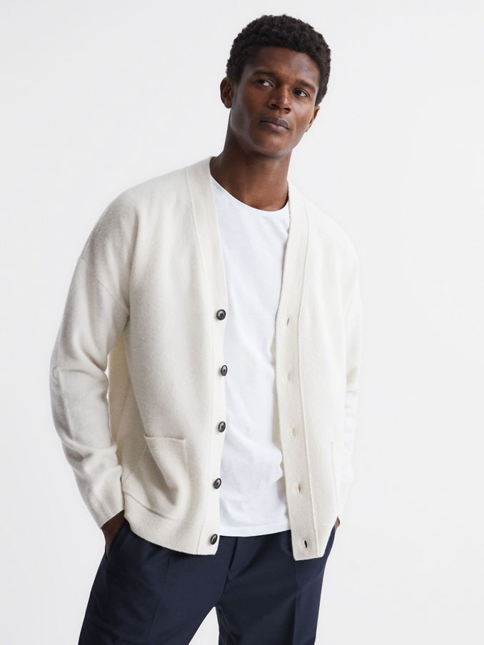 Merino Blend Cardigan in Ecru (T78689) | SGD 90