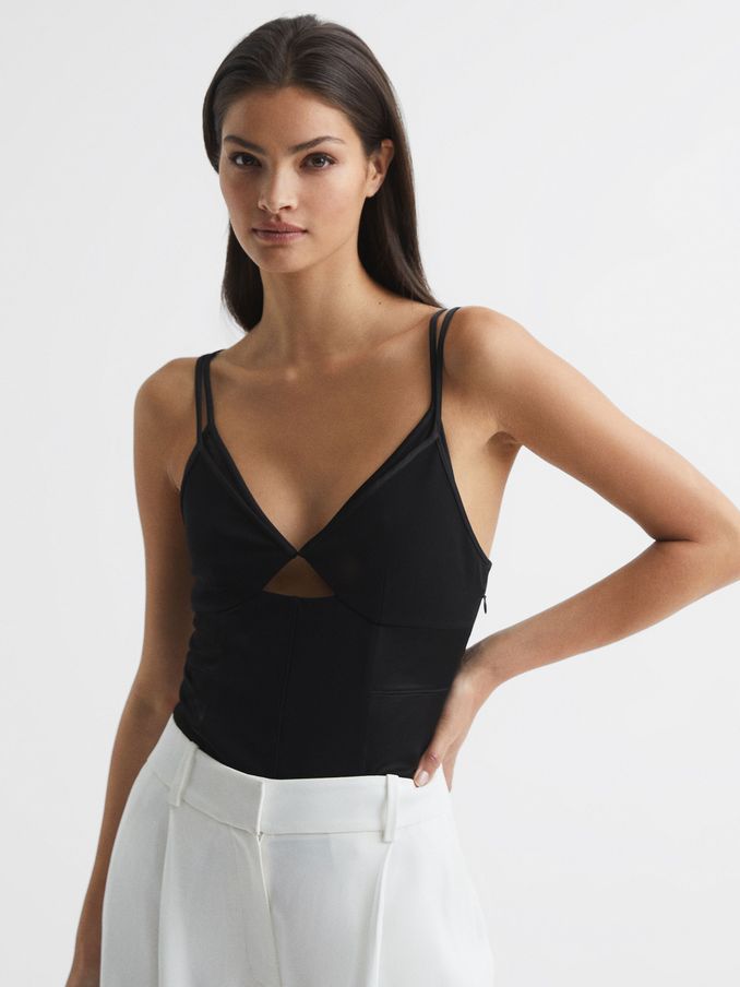 Mesh Contrast Strappy Cami Top in Black (T86068) | € 38