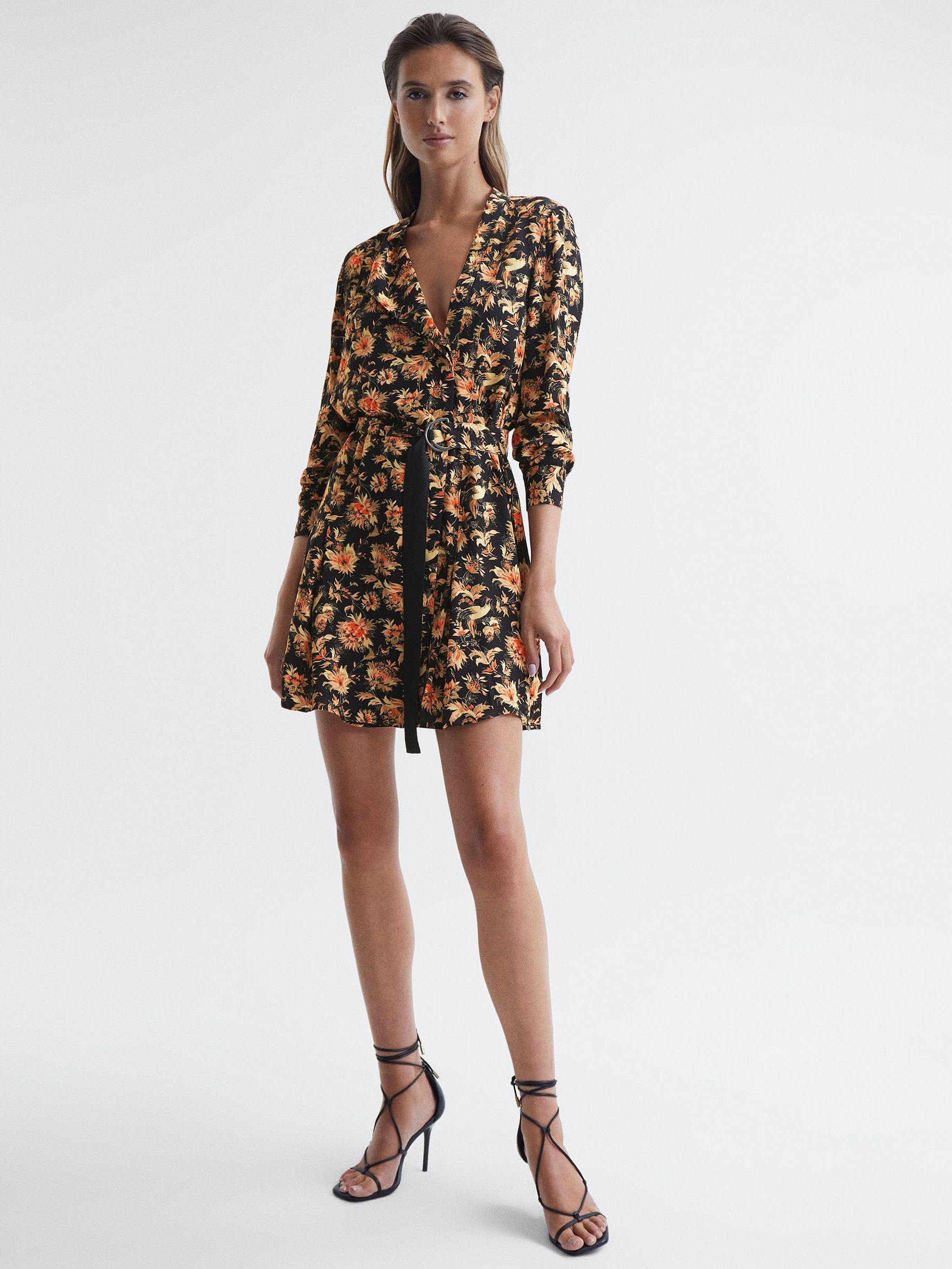 Vintage Print Floral Flippy Dress in Black (T88582) | AED418