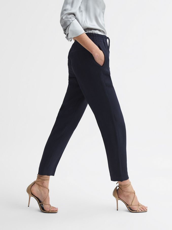 Petite Tapered Pull On Trousers in Navy (T93982) | US$160