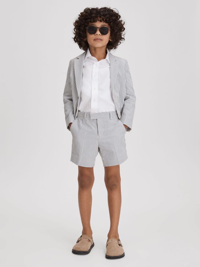 3-9 yrs Single Breasted Seersucker Blazer in Soft Blue (T94122) | €140