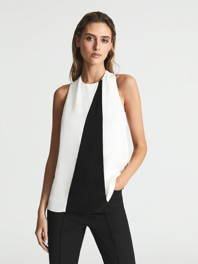 Colourblock Sleeveless Top in Black/White (T94124) | US$42