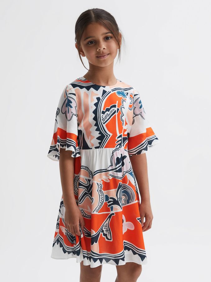 4-9 yrs Printed Floaty Dress in Coral (T99393) | €29
