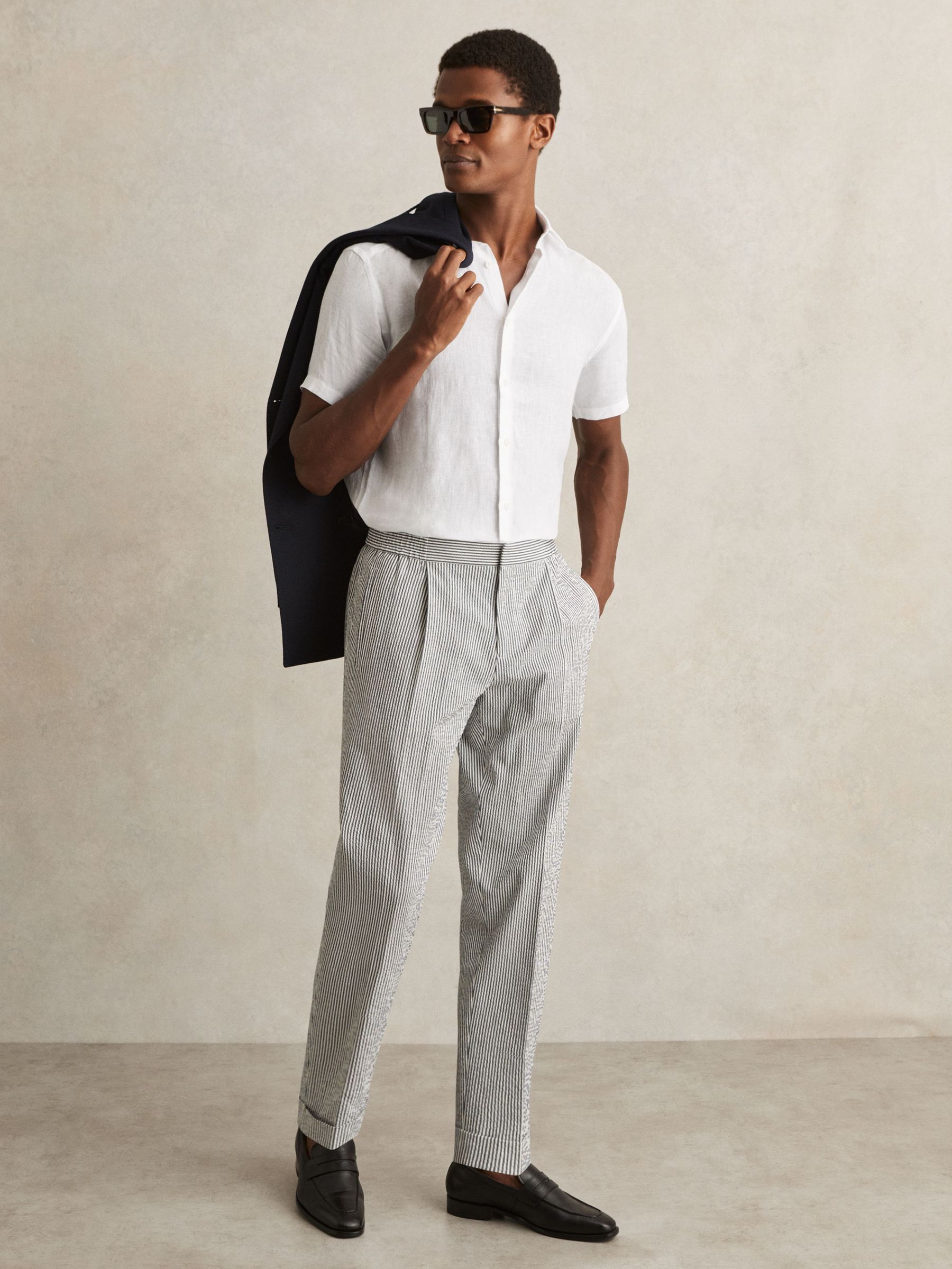Linen Short-Sleeve Shirt in White (U00746) | US$145