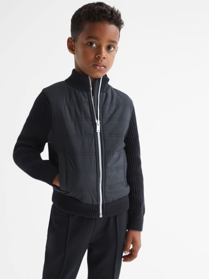 Hybrid Zip Through Quilted Jacket in Navy (U00897) | US$95