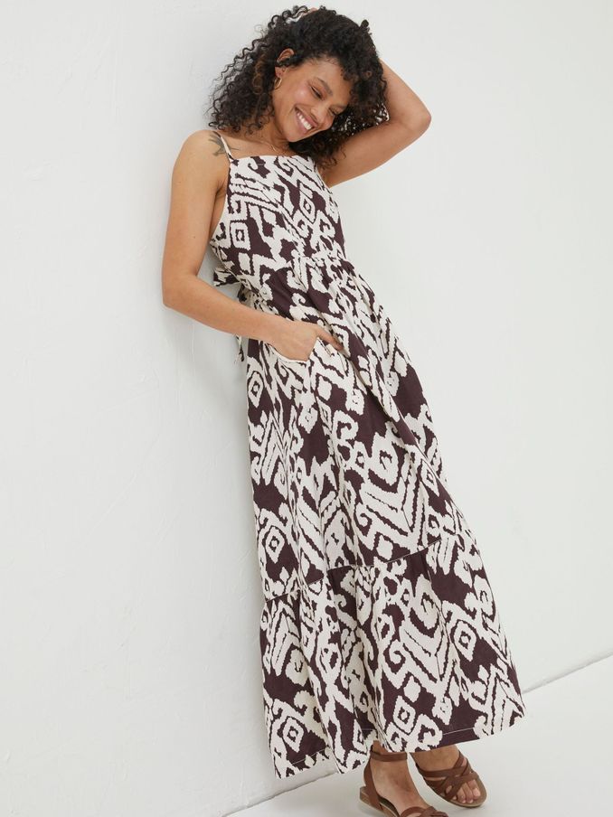 Brown Ikat Julien Linen Midi Dress (U04540) | €50