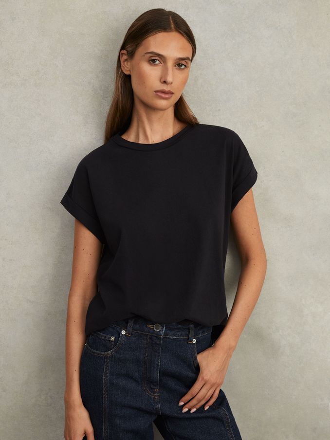 Cotton-Jersey Crew Neck T-Shirt in Navy (U08201) | US$55