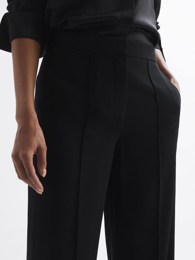 Elasticated Waist Wide Leg Trousers in Black (U08204) | $97