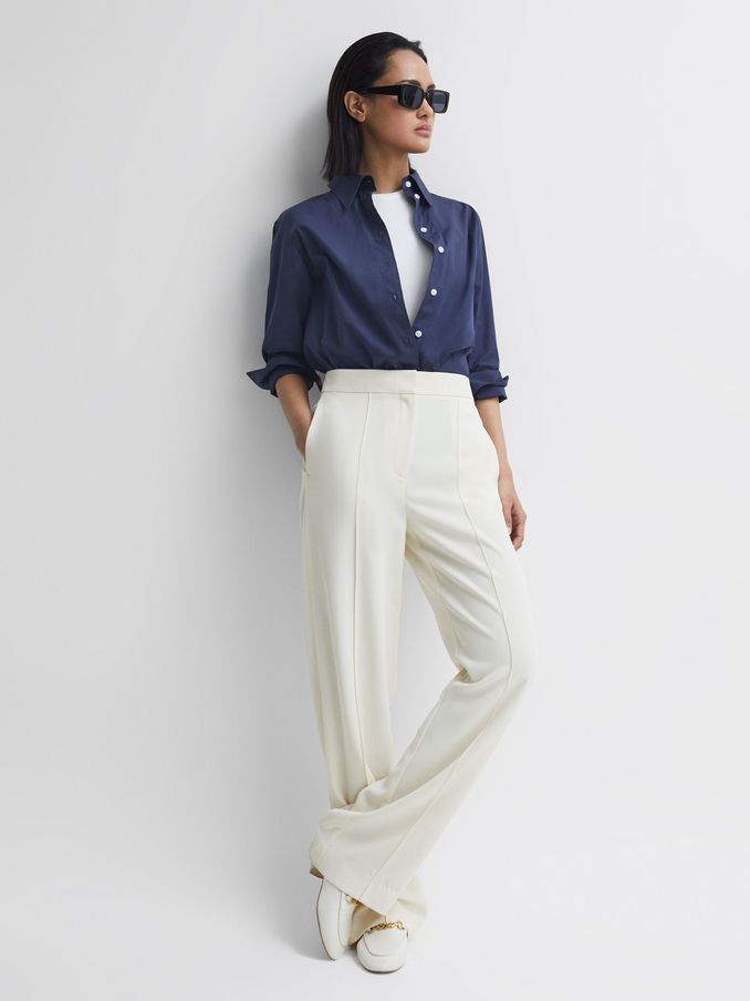 Elasticated Waist Wide Leg Trousers in Cream (U08649) | €54