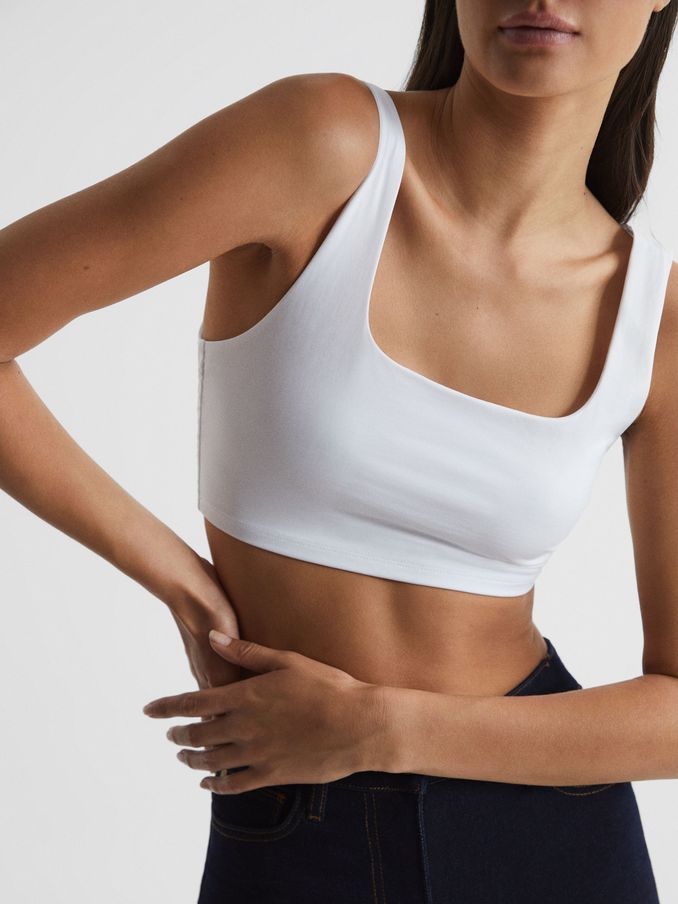 Square Neck Crop Top in White (U08655) | US$39