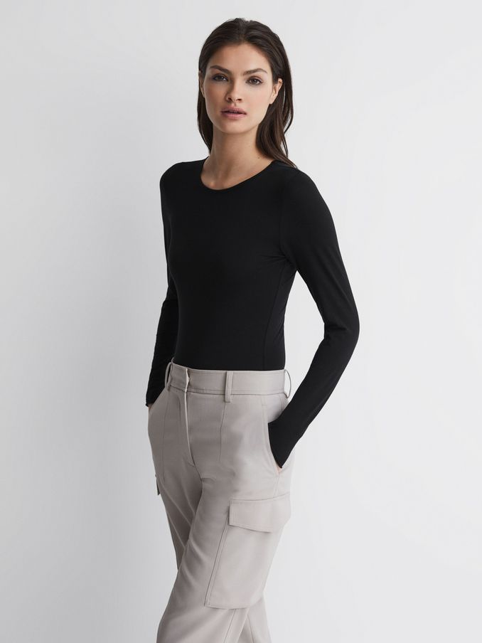 Long Sleeve Bodysuit in Black (U0P291) | US$45