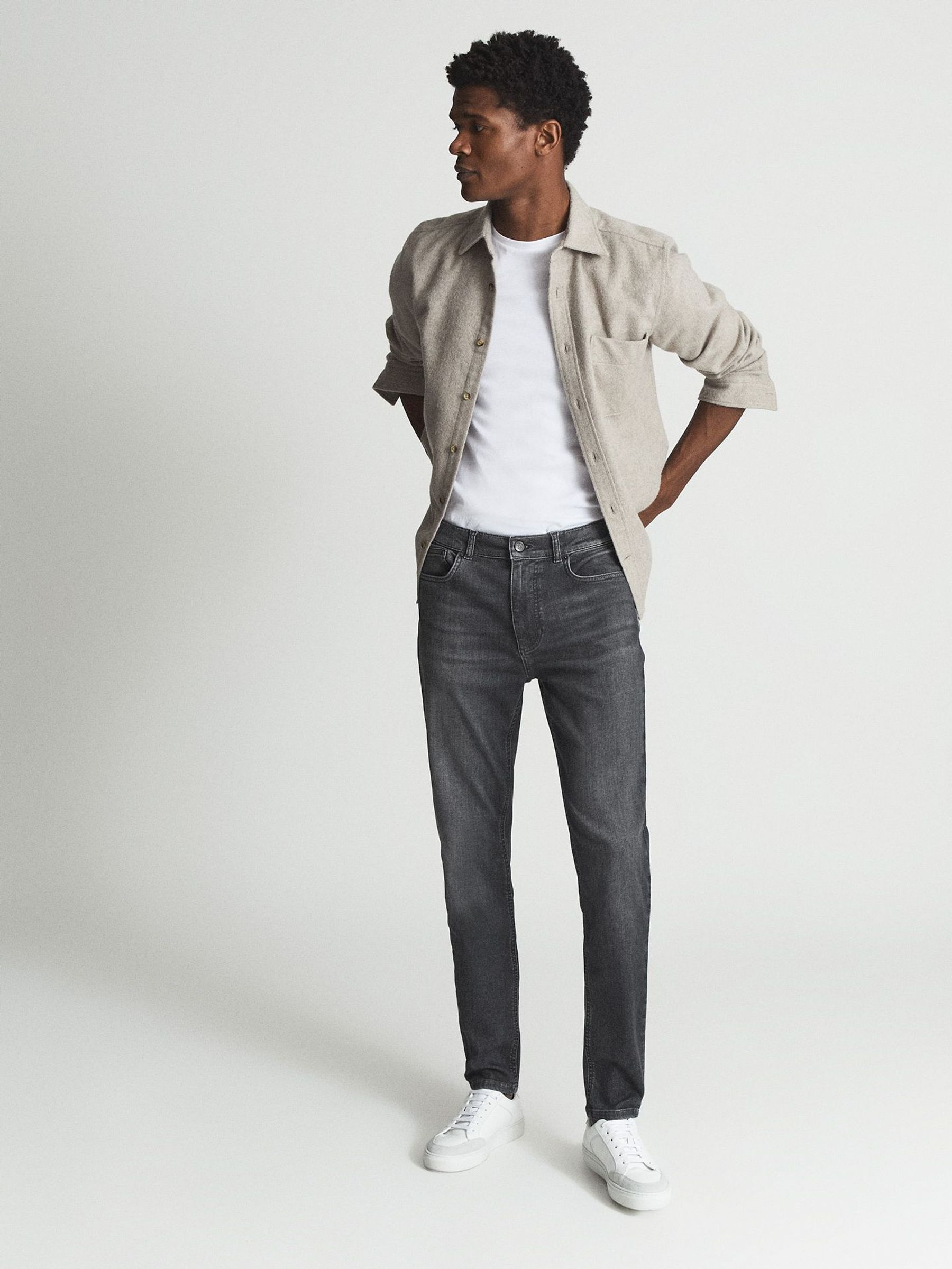 Slim Fit Washed Jeans in Washed Grey (U14606) | US$190