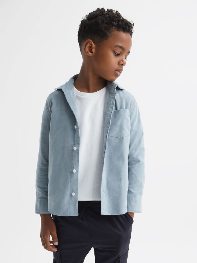 3-9 yrs Corduroy Cutaway Collar Shirt in Soft Blue (U16641) | US$23