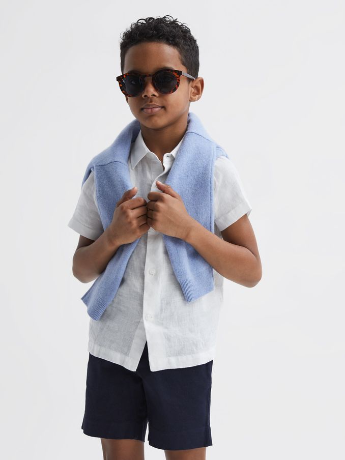3-9 yrs Short Sleeve Linen Shirt in White (U17808) | US$55