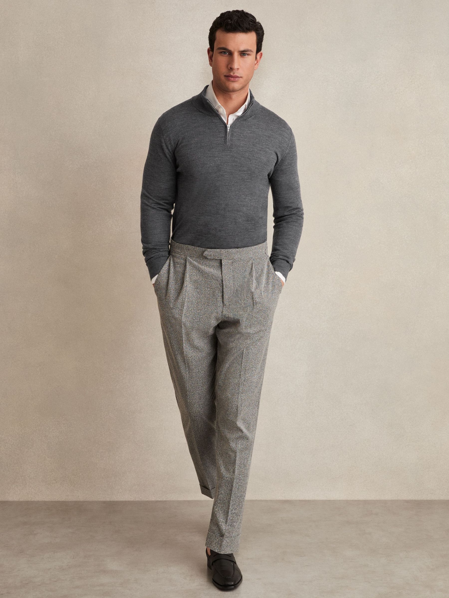 Merino Wool Half-Zip Polo Shirt in Mid Grey Melange (U18187) | €70