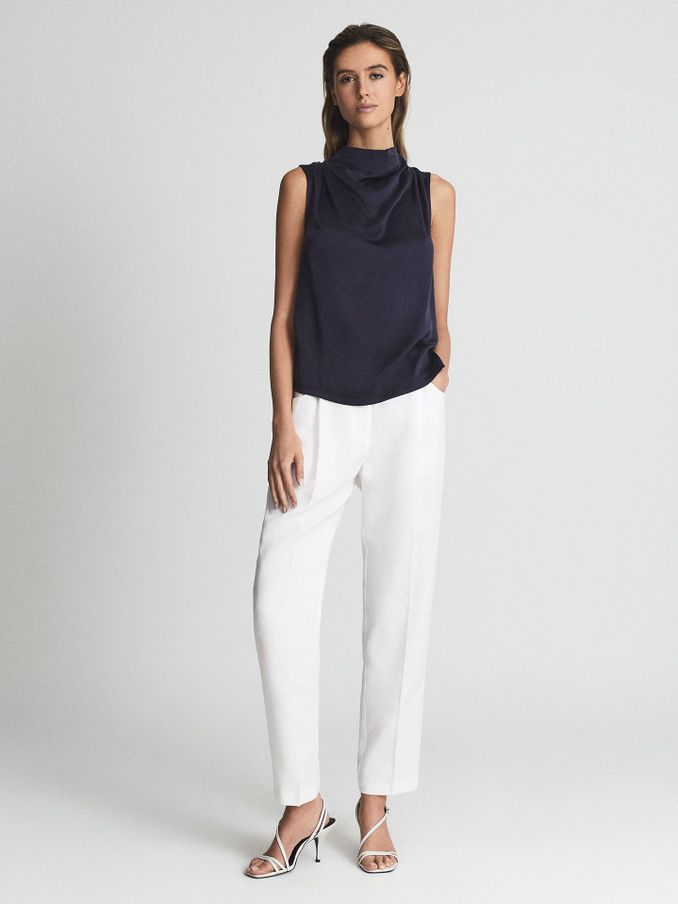 Silk Front Sleeveless Blouse in Navy (U19726) | €57
