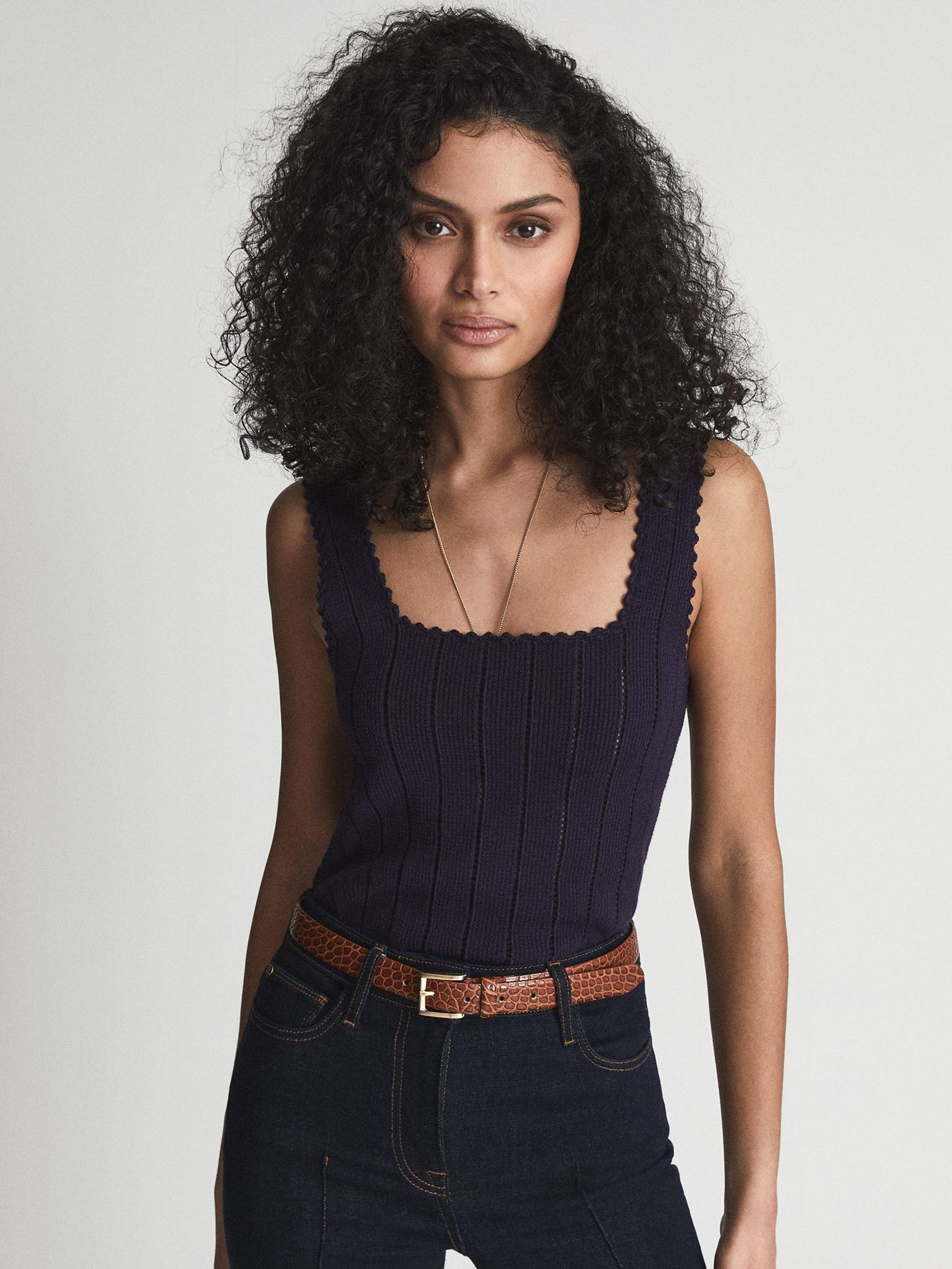 Stitch Interest Square Neck Vest in Navy (U27615) | €37