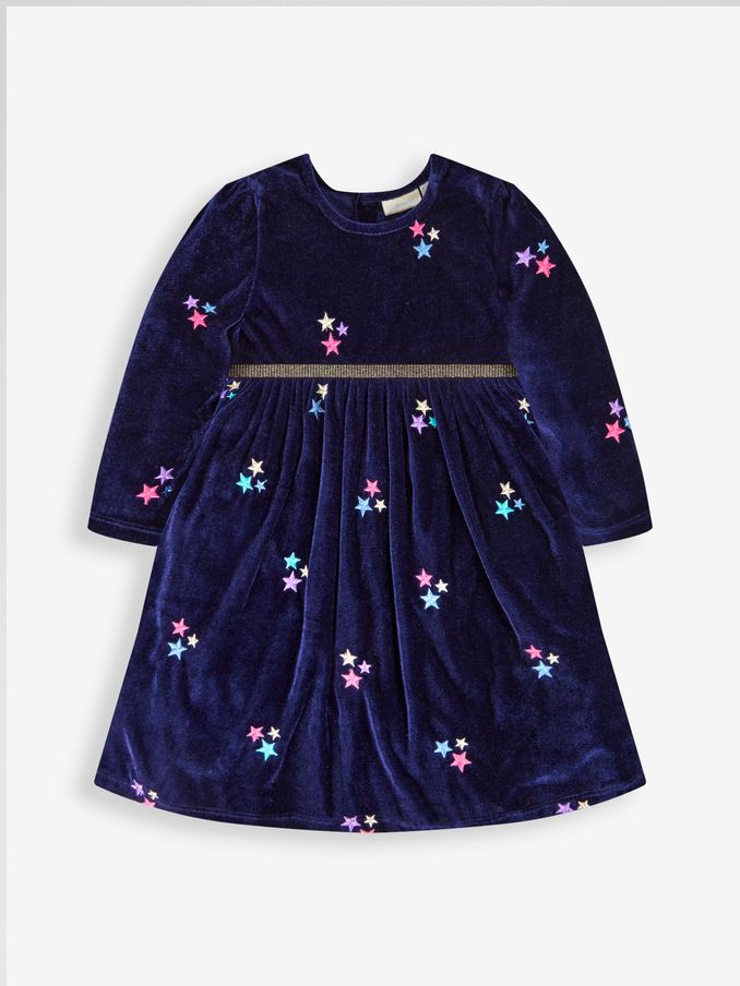 Navy Star Embroidered Velour Party Dress (U29488) | $24