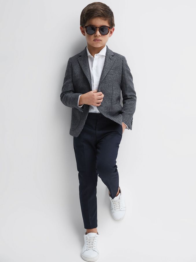 Puppytooth Single Breasted Blazer in Navy/Brown Puppytooth (U30892) | US$56