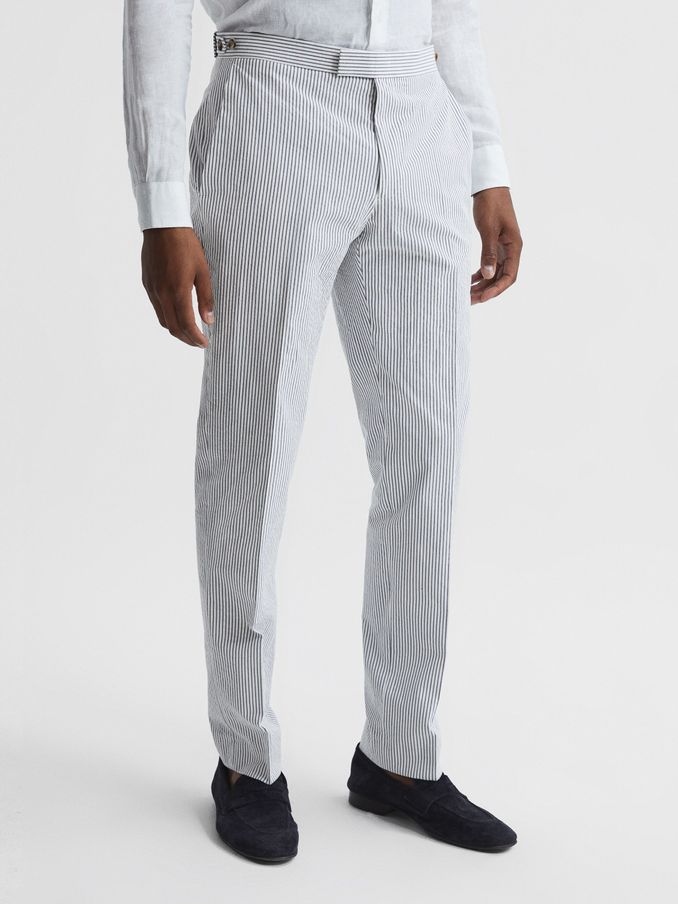 Barr Blue/White Seersucker Mixer Slim Fit Trousers (U36281) | 169 QAR