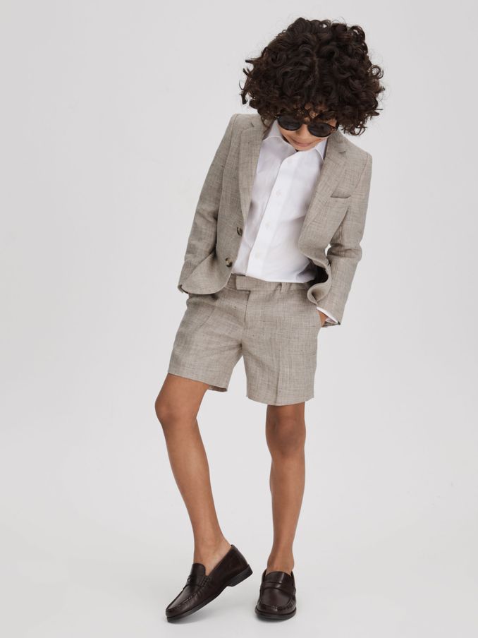 3-9 yrs Single Breasted Textured Linen Blazer in Oatmeal (U49329) | €80