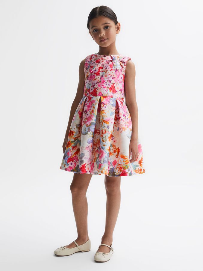 9-14 yrs Scuba Floral Printed Dress in Orange (U54580) | €37