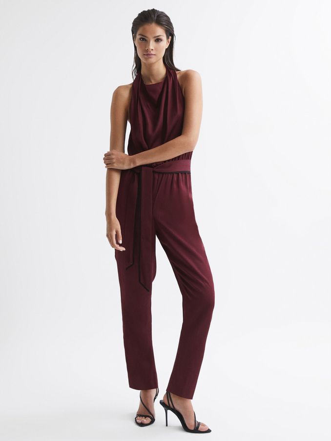 Bow-Back Jumpsuit in Burgundy Red (U56910) | 261 SAR
