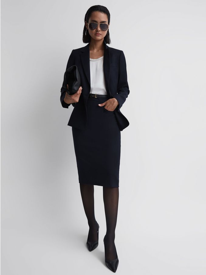 Petite Tailored Pencil Skirt in Navy (U60254) | US$190