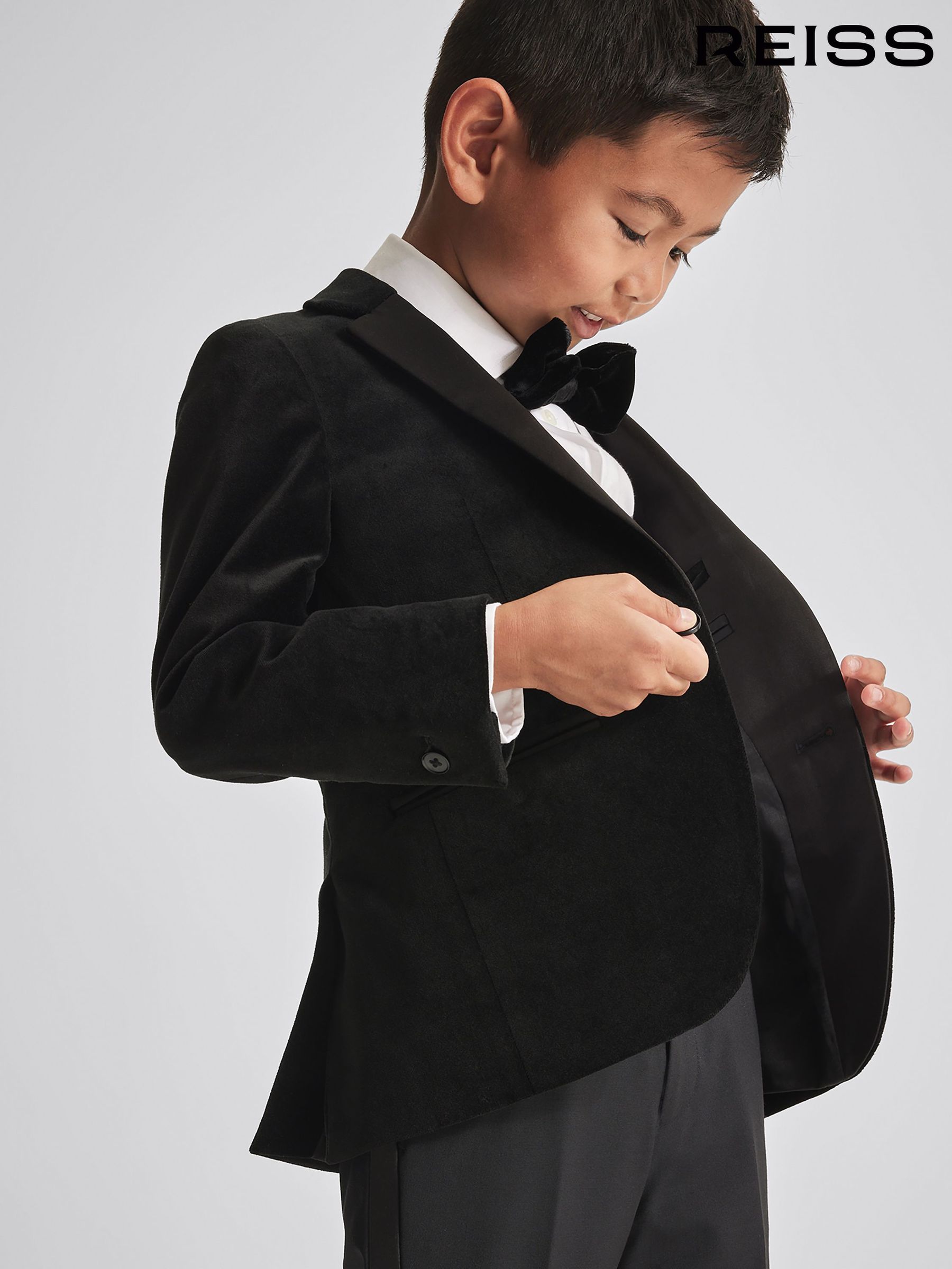 Junior Single Breasted Velvet Blazer in Black (U60256) | US$190