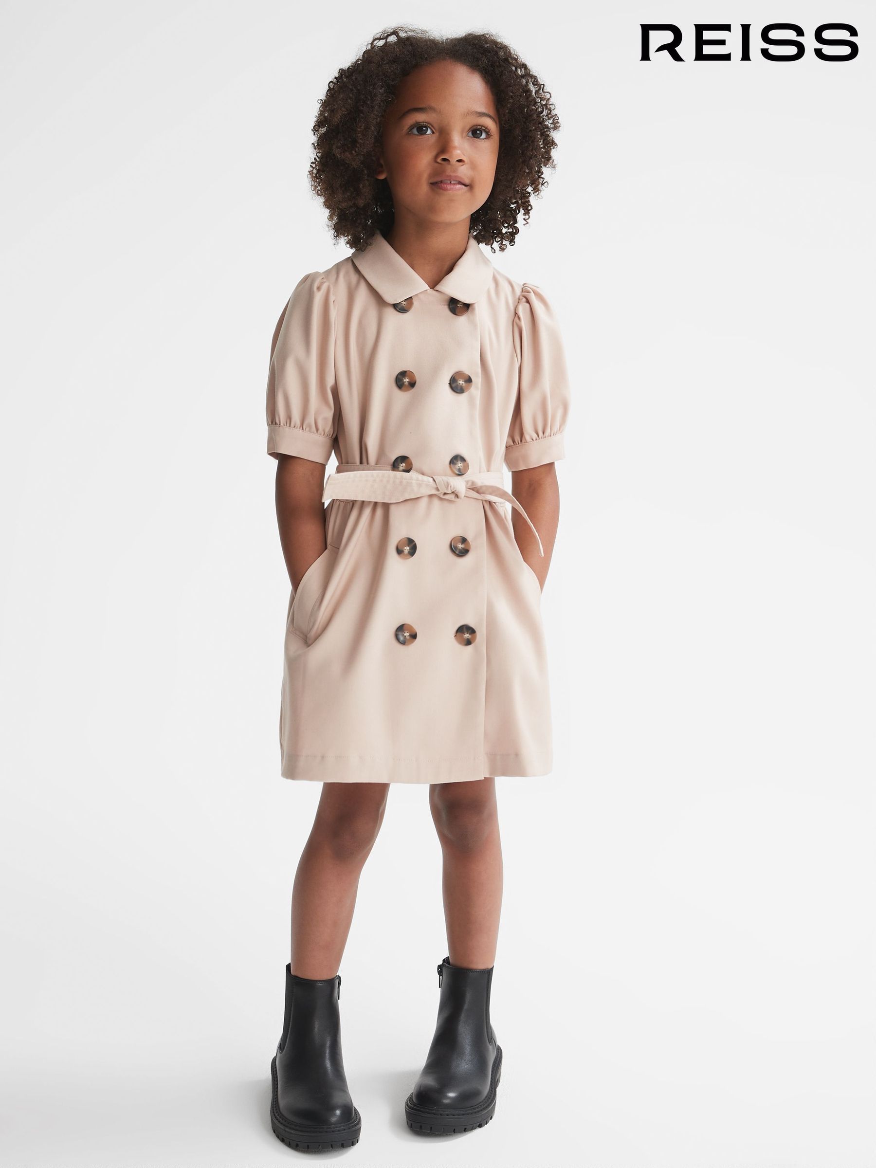 Junior Puff Sleeve Belted Dress in Camel (U63570) | 385 SAR