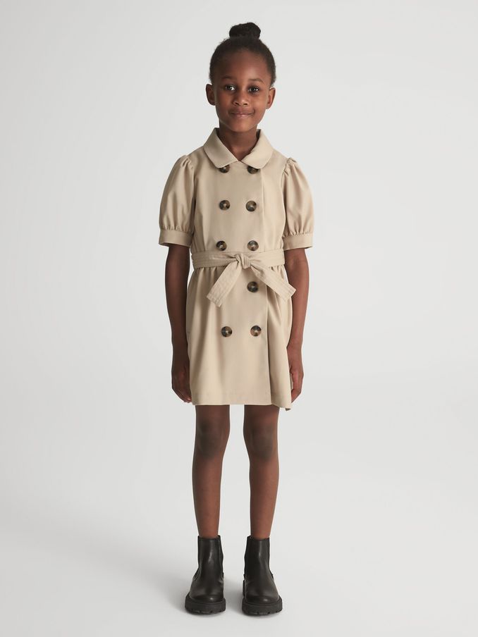 Senior Puff Sleeve Belted Dress in Camel (U63578) | 410 SAR