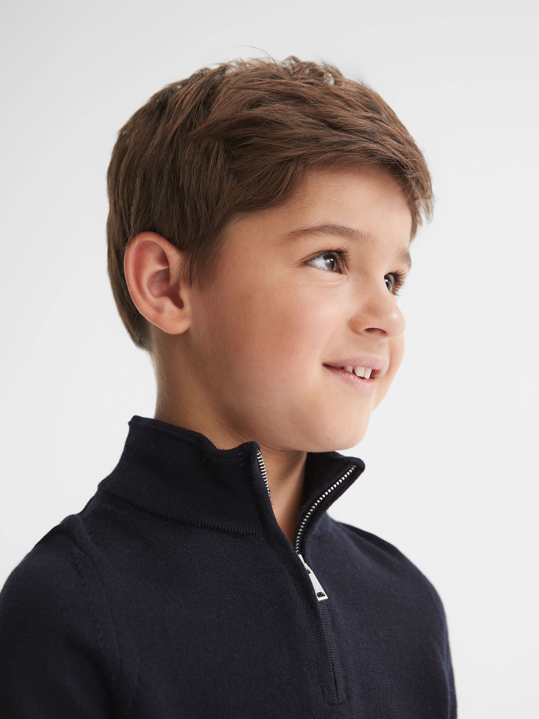 Senior Merino Wool Zip-Neck Jumper in Navy (U65528) | 215 SAR