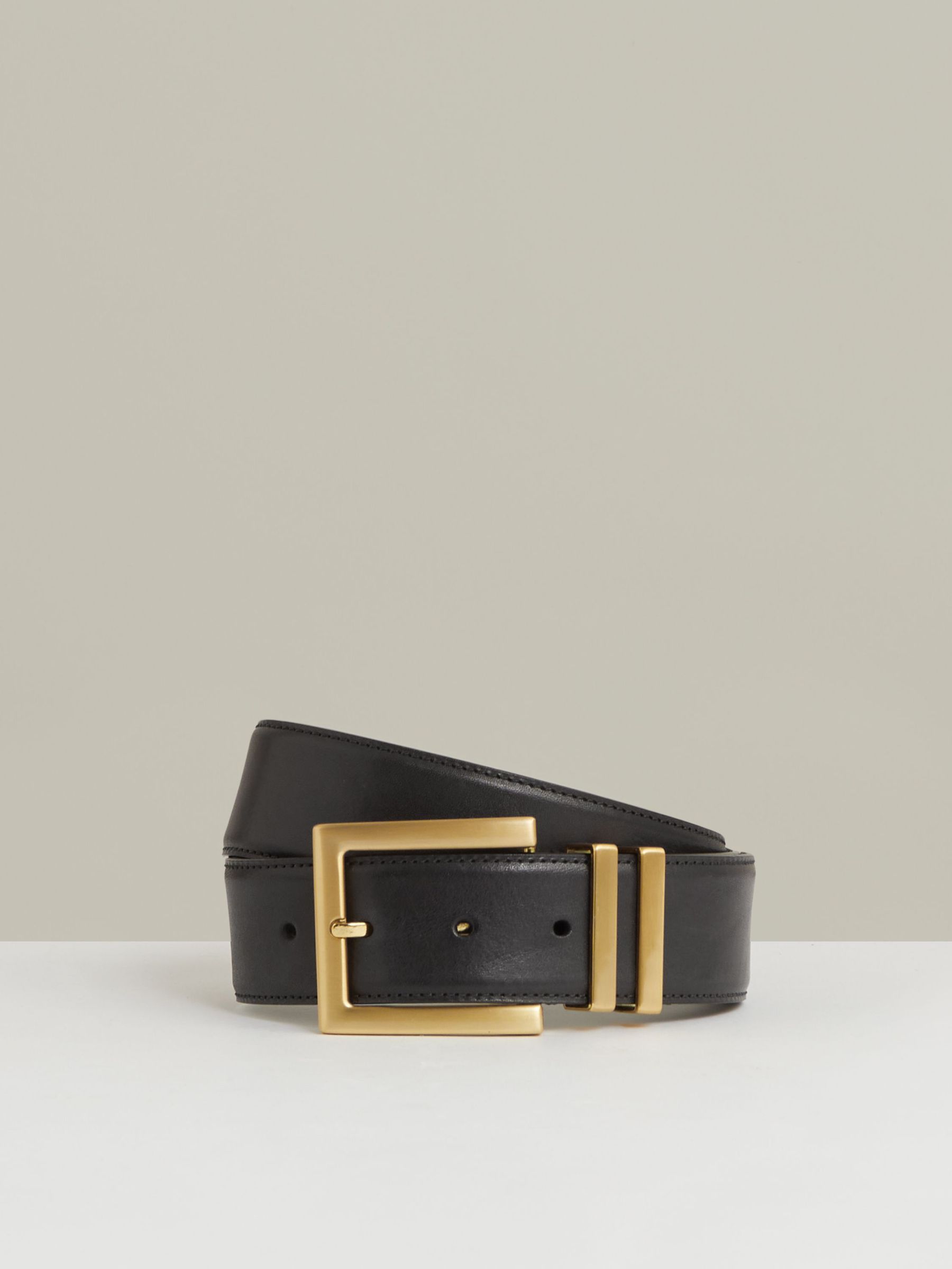 Leather Square Buckle Belt in Black (U65658) | US$145