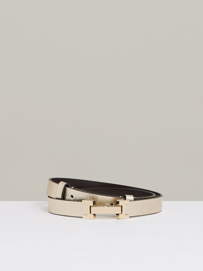 Leather Square Hinge Belt in Gold (U70225) | US$110