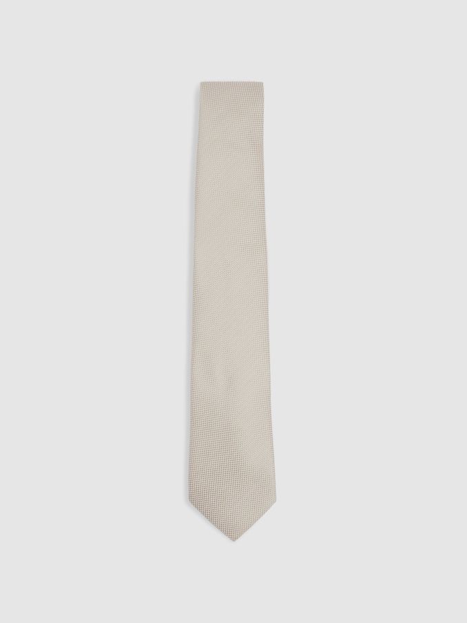 Textured Silk Blend Tie in Soft Champagne (U74296) | US$75