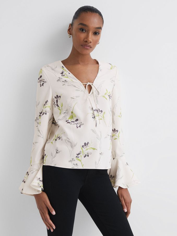 Florere Floral V-Neck Top in Cream (U74336) | €57