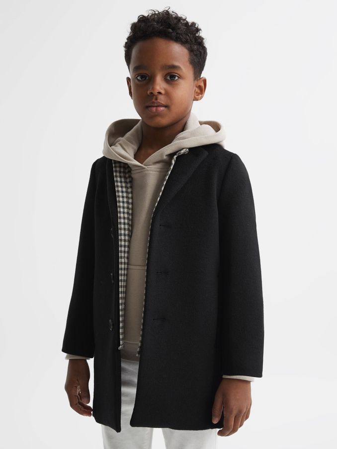 3-9 yrs Single Breasted Epsom Overcoat in Black (U75093) | US$80